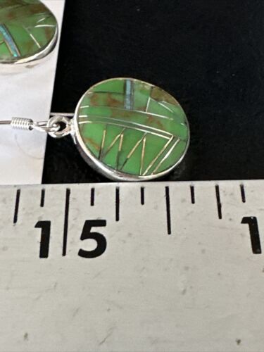 Southwestern Sterling Silver Green Gaspeite Inlay Earrings | 1" | Navajo | 14935