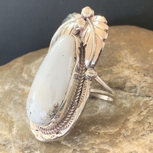 Southwestern Navajo White Buffalo Turquoise Ring | Sterling Silver | Sz 9 | 1964