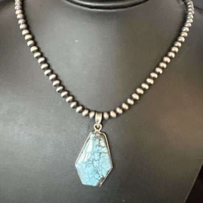 Men's Spiderweb Turquoise Pendant | Navajo Pearls Sterling Silver Necklace | Authentic Native American Handmade | 15533