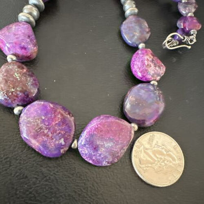 Navajo Pearl Purple Mojave Turquoise Pendant Necklace | Sterling Silver | Authentic Native American Handmade | 21" | 17497