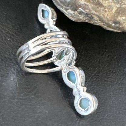 Navajo Blue Larimar Cluster Ring | Authentic Native American Sterling Silver | Multi-Stone | Sz 7.5 | 16152