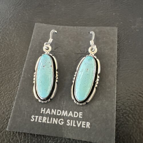 Women's Blue Dry Creek Turquoise Dangle Earrings | Navajo Sterling Silver | Authentic Native American Handmade | 16509