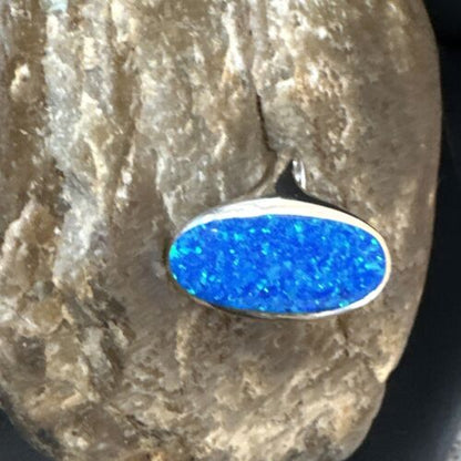 Navajo Blue Opal Inlay Ring | Sterling Silver | Sz 5 | Authentic Native American Handmade | 14968