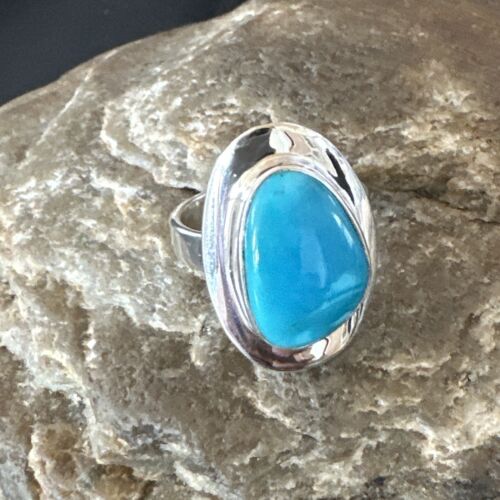 Navajo Blue Kingman Turquoise Ring | Sterling Silver | Sz 7 | Authentic Native American Handmade | 16590