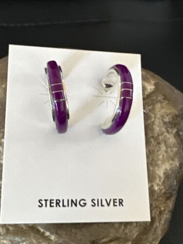 Navajo Purple Sugilite Inlay Earrings | Sterling Silver | 0.25" | 16745