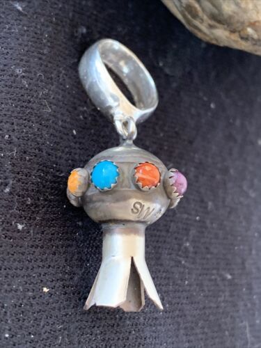 Navajo Multi-Color Turquoise Naja Pendant | Sterling Silver | Authentic Native American Handmade | 01260