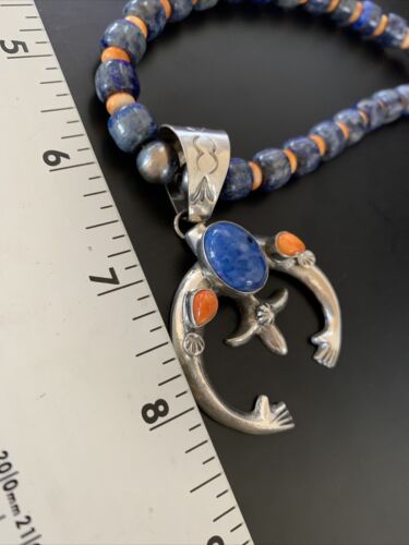 Navajo Blue Lapis Spiny Oyster Naja Pendant | Sterling Silver | Authentic Native American Handmade | 11491