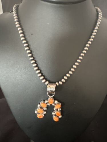Navajo Spiny Oyster Naja Pendant Necklace | Sterling Silver | 20" | Authentic Native American Handmade | 15755