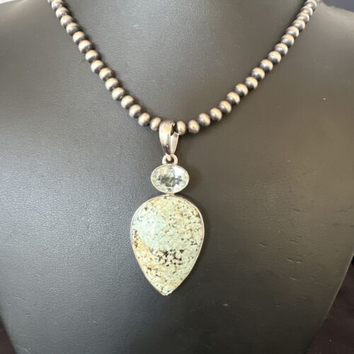 Navajo Women's Dry Creek Turquoise Topaz Pendant Necklace | Sterling Silver | Authentic Native American Handmade | 16306