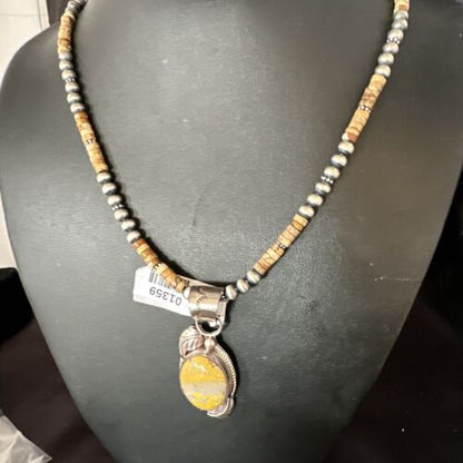 Navajo Bumblebee Jasper Pendant Necklace | Sterling Silver | Authentic Native American Handmade | 01359