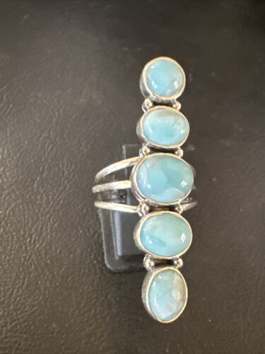 Navajo Blue Larimar Multi-Stone Ring | Authentic Native American Sterling Silver | Multi-Stone | Sz 5.5 | 15976