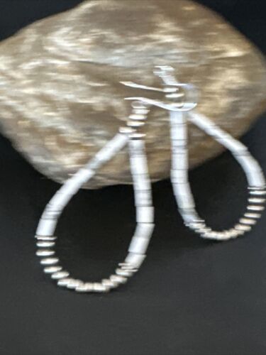 Navajo White Howlite Heishi Dangle Earrings | Sterling Silver | 2" | Authentic Native American Handmade | 15348