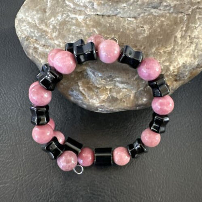 Navajo Pink Rhodochrosite Memory Wire Bracelet | Stainless Steel | Authentic Native American Handmade | 17624
