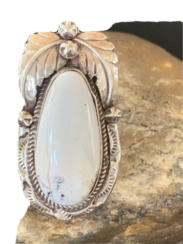 Southwestern Navajo White Buffalo Turquoise Ring | Sterling Silver | Sz 9 | 1964