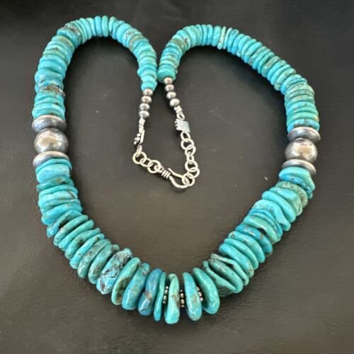 Authentic Native American Navajo Graduated Turquoise Necklace | Sterling Silver | 21" | 16487