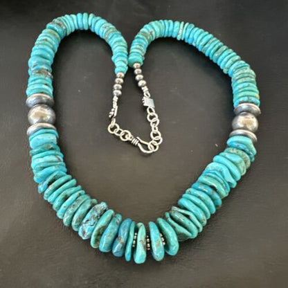 Authentic Native American Navajo Graduated Turquoise Necklace | Sterling Silver | 21" | 16487