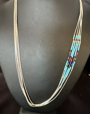 Multi-Color Liquid Silver Heishi Necklace | 5-Strand Sterling Tubes | 22" | 15047