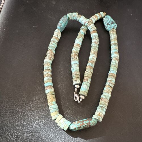 Navajo Turquoise Nugget Heishi Bead Necklace | Sterling Silver | Authentic Native American Handmade | 20" | 17143