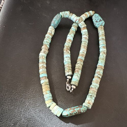 Navajo Turquoise Nugget Heishi Bead Necklace | Sterling Silver | Authentic Native American Handmade | 20" | 17143