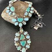 Navajo Blue Golden Hills Turquoise Lariat Necklace Pendant | 30" | Authentic Native American Handmade | 16188