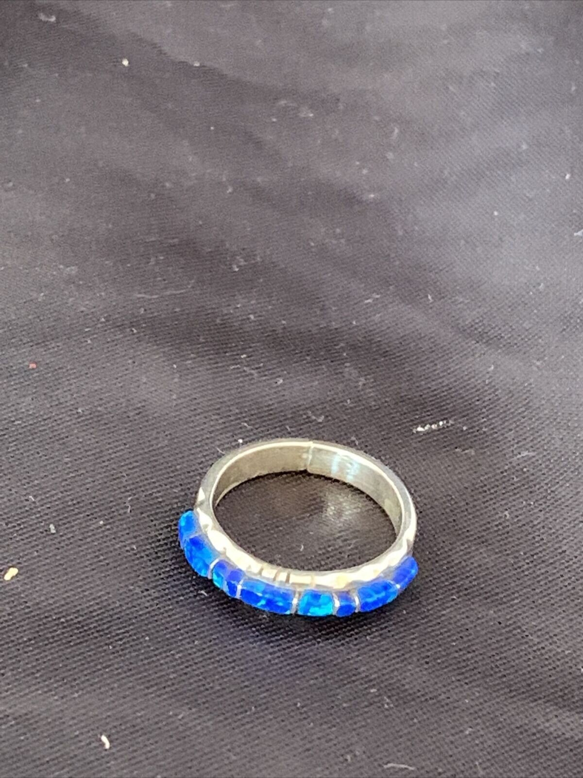 Native American Navajo Blue Opal Inlay Ring | Sterling Silver | Sz 7.5 | Handmade by Yazzie | 10621
