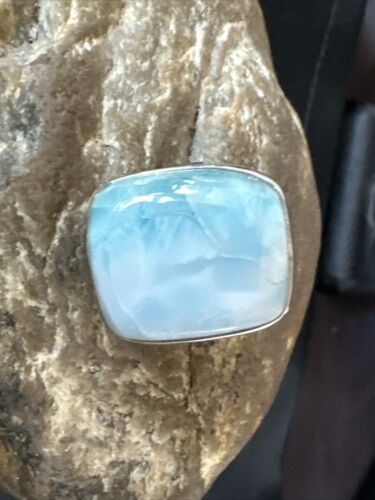 Navajo Blue Larimar Ring | Sterling Silver | Sz 8 | Authentic Native American Handmade | 17585