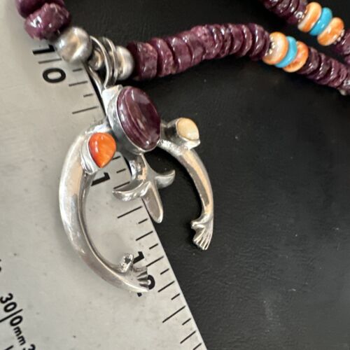 Navajo Purple Spiny Oyster Turquoise Naja Pendant Necklace | Sterling Silver | Native American Handmade | 15273
