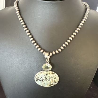 Navajo Dry Creek Turquoise Topaz Pendant Necklace | Sterling Silver | Authentic Native American Handmade | 16317