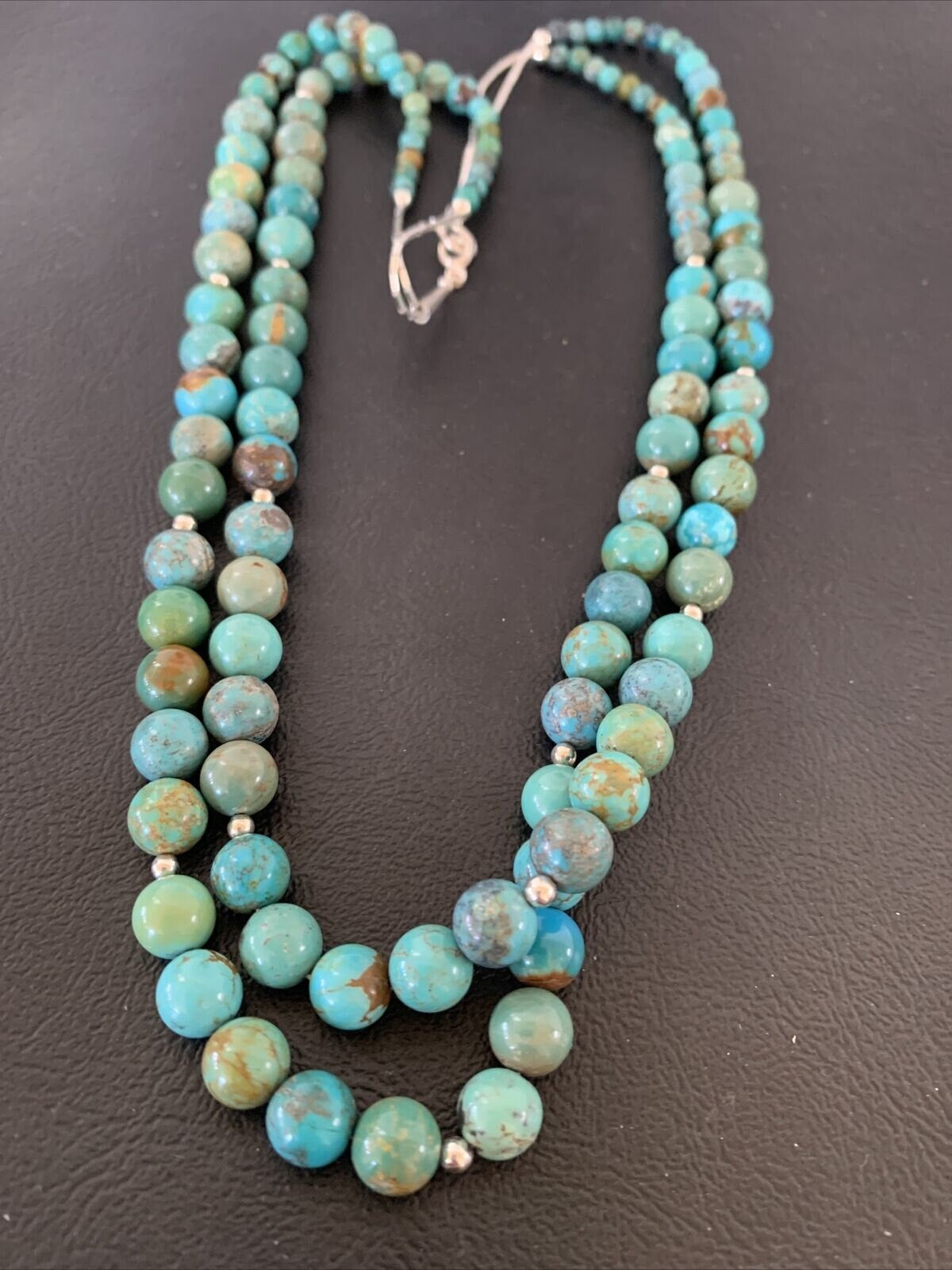 Navajo Blue Green Turquoise Heishi Bead Necklace Pendant | Sterling Silver | Authentic Native American Handmade | 02022