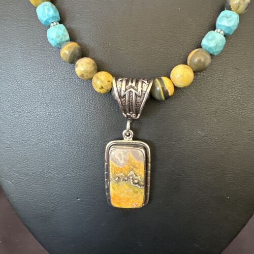 Men's BumbleBee Jasper Pendant Necklace | Navajo Pearls | Sterling Silver | Authentic Native American Handmade | 16873 - Masha USA