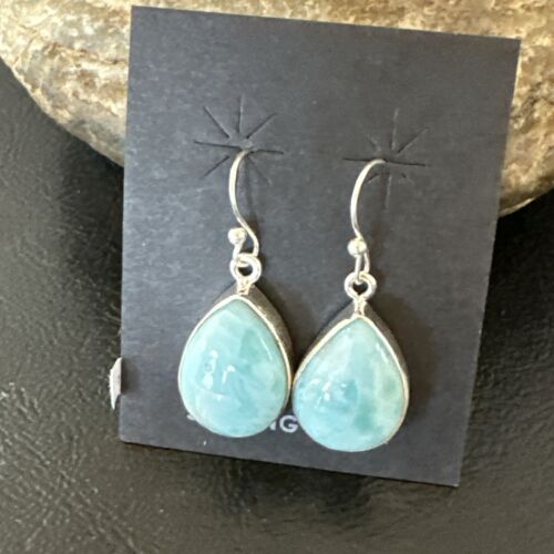 Navajo Blue Larimar Dangle Earrings | Sterling Silver | Authentic Native American Handmade | 17290