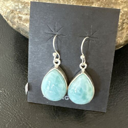Navajo Blue Larimar Dangle Earrings | Sterling Silver | Authentic Native American Handmade | 17290