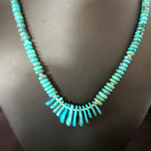 Men's Navajo Blue Turquoise Necklace | Sterling Silver | 22" | Authentic Native American Handmade | 15769