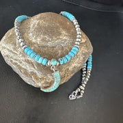 Navajo Blue Turquoise Inlay Pendant | Sterling Silver Necklace | Authentic Native American Handmade | 15422