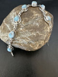 Navajo Blue Larimar Link Bracelet | Sterling Silver | 8" | Authentic Native American Handmade | 16083