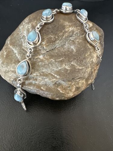 Navajo Blue Larimar Link Bracelet | Sterling Silver | 8" | Authentic Native American Handmade | 16083