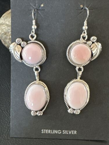 Navajo Pink Conch Shell Dangle Earrings | Sterling Silver | Authentic Native American Handmade | 17198