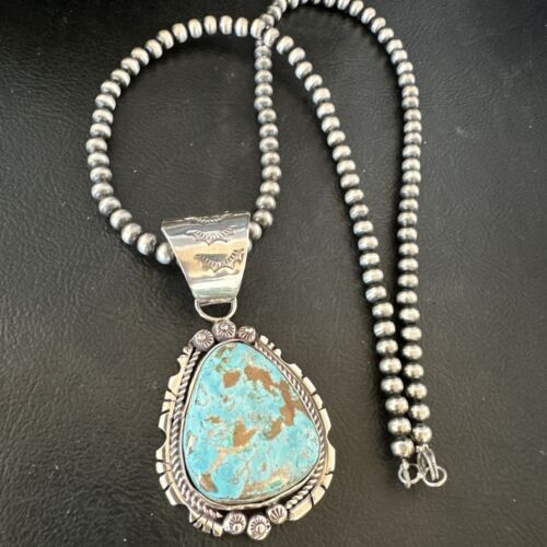 Women's Royston Turquoise Pendant Necklace | Navajo Pearls | Sterling Silver | Authentic Native American | 17063