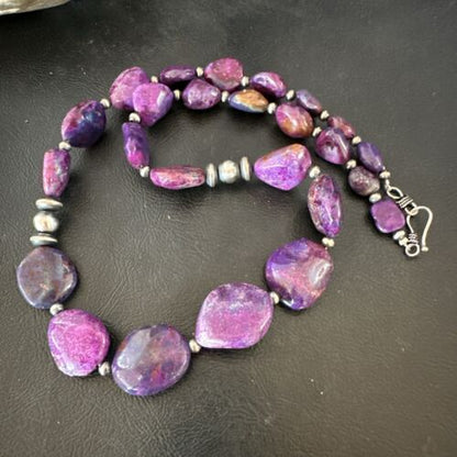 Navajo Pearl Purple Mojave Turquoise Pendant Necklace | Sterling Silver | Authentic Native American Handmade | 21" | 17497