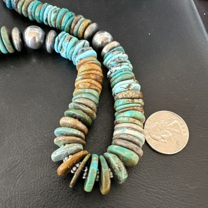 Navajo Blue Green Turquoise Necklace | Sterling Silver | Authentic Native American | 25" | 17054