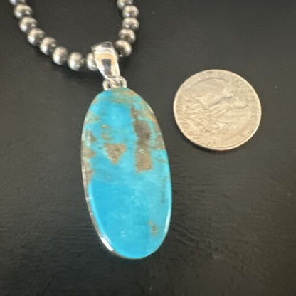 Navajo Blue Kingman Turquoise Pendant Necklace | Sterling Silver | 20" | Authentic Native American Handmade | 16693