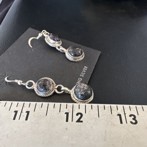 Navajo Purple Sugilite Dangle Earrings | Sterling Silver | 2" | Authentic Native American Handmade | 15695