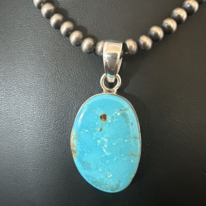 Navajo Blue Kingman Turquoise Pendant Necklace | Sterling Silver | 20" | Authentic Native American Handmade | 16692
