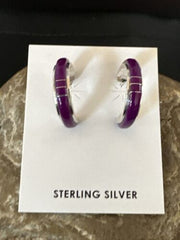 Navajo Purple Sugilite Inlay Earrings | Sterling Silver | 0.25" | 16745