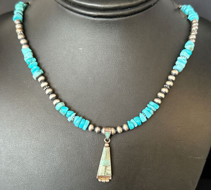 Navajo Kingman Turquoise Pendant Necklace | Sterling Silver | Native American Handmade | 14833
