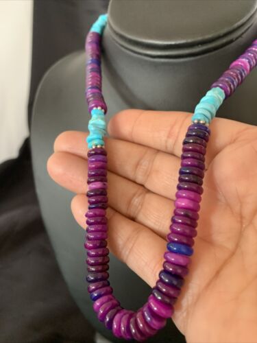 Navajo Purple Sugilite Turquoise Bead Necklace | Sterling Silver | 19" | Authentic Native American Handmade | 11918