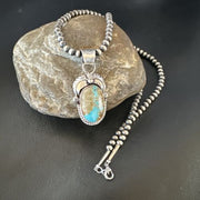 Navajo Blue Boulder Turquoise Necklace Pendant | Sterling Silver | Authentic Native American Handmade | 16139