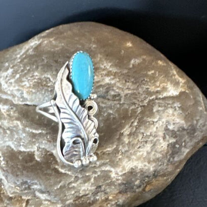 Navajo Blue Turquoise Ring | Sterling Silver | Sz 7 | Authentic Native American Handmade | 15403