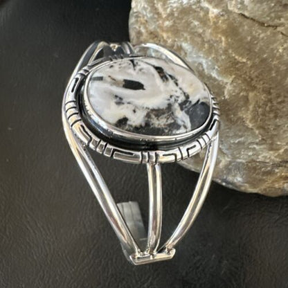 Women's White Buffalo Turquoise Cuff Bracelet | Navajo Sterling Silver | Authentic Native American Handmade | 16249