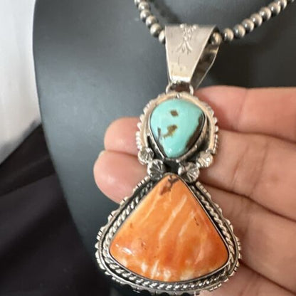 Royston Turquoise Spiny Pendant | Navajo Sterling Silver Necklace | Multi-Stone 16826